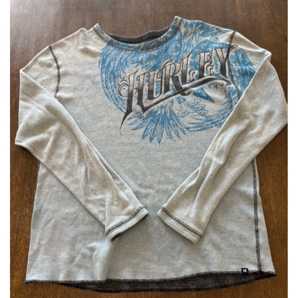 Vintage Hurley T-Shirt Surf Skater Thermal Crewneck Long Sleeve 90s y2k Gray XL